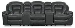 Sofa sectionnel à inclinaison électrique Leo 5 pièces de style cinéma maison en similicuir avec consoles de rangement et porte-gobelets - gris