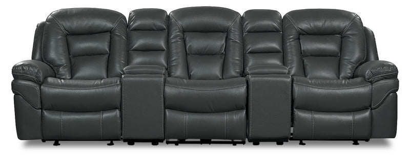 Leo Leath-Aire® Fabric 5-Piece Reclining Home Theatre Sectional – Grey - Contemporary style Sectional in Grey