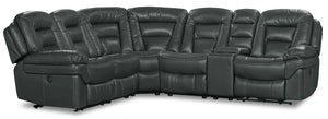 Sofa sectionnel à inclinaison électrique Leo 6 pièces en similicuir avec console de rangement et 2 porte-gobelets - gris