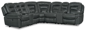 Sofa sectionnel à inclinaison électrique Leo 7 pièces en similicuir avec consoles de rangement et porte-gobelets - gris