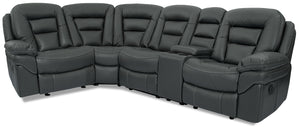 Sofa sectionnel inclinable Leo 5 pièces en similicuir avec console de rangement et 2 porte-gobelets - gris