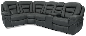 Sofa sectionnel à inclinaison Leo 5 pièces en tissu Leath-Aire avec console - gris