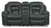 Causeuse coulissante inclinable Leo de 78 po en tissu d’apparence cuir avec console de rangement - grise