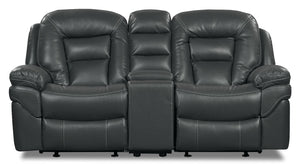 Causeuse coulissante inclinable Leo de 78 po en tissu d’apparence cuir avec console de rangement - grise