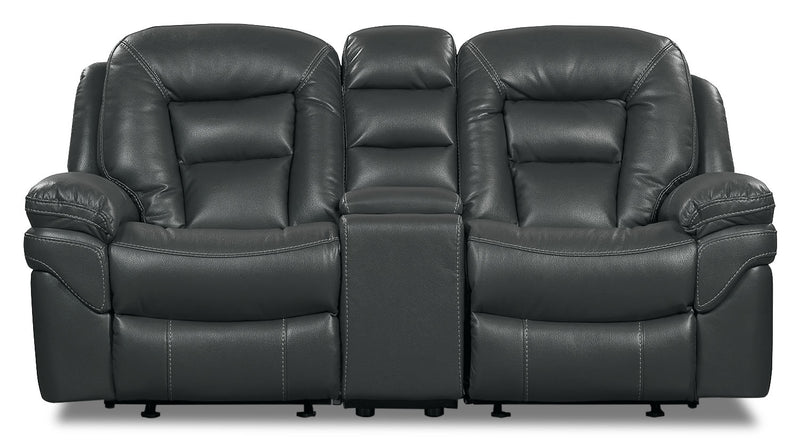 Leo Leath-Aire® Fabric Reclining Loveseat – Grey - Contemporary style Loveseat in Grey