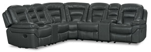 Sofa sectionnel inclinable Leo 7 pièces en similicuir avec consoles de rangement et porte-gobelets - gris
