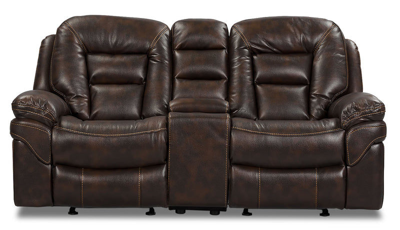 Leo Leath-Aire® Fabric Power Reclining Loveseat – Walnut - Contemporary style Loveseat in Walnut