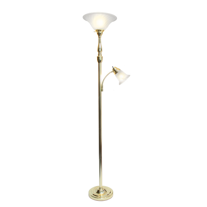 Lampe à pied mère et fille Elegant Designs à 2 ampoules avec verre marbré blanc, dorée
