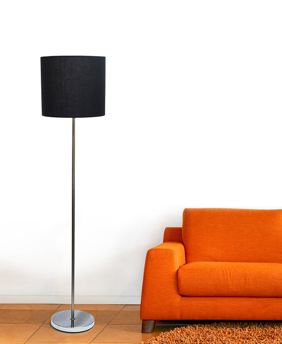 Lampe à pied Simple Designs en nickel brossé avec abat-jour cylindrique, noire