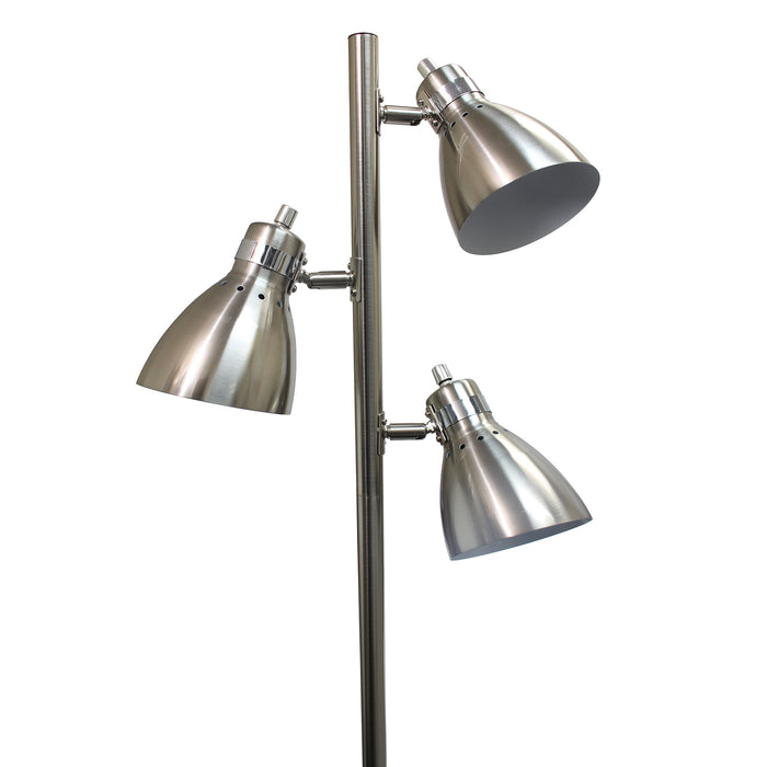 Lampe à pied arquée Simple Designs en métal à 3 ampoules, fini nickel brossé