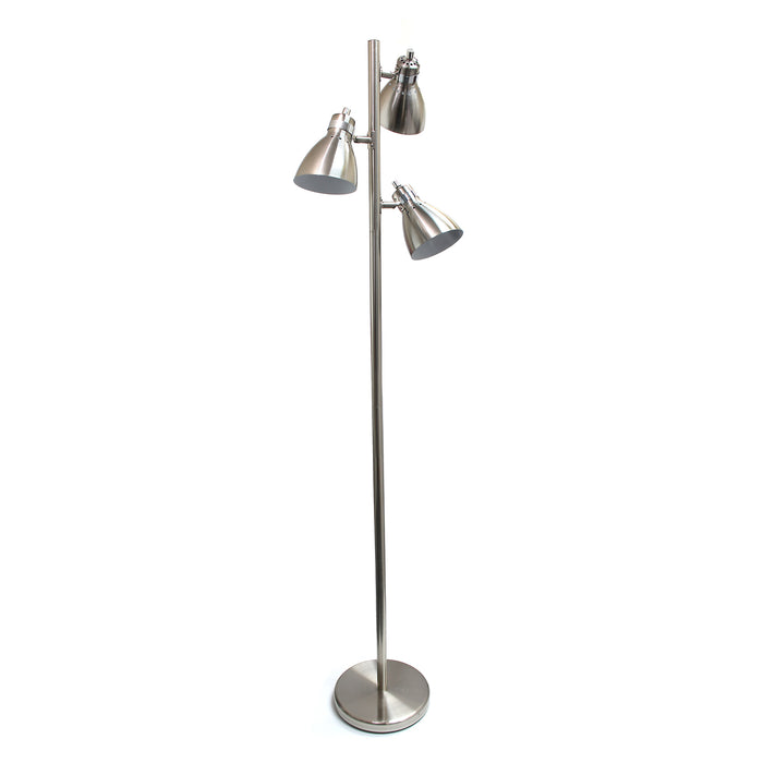 Lampe à pied arquée Simple Designs en métal à 3 ampoules, fini nickel brossé