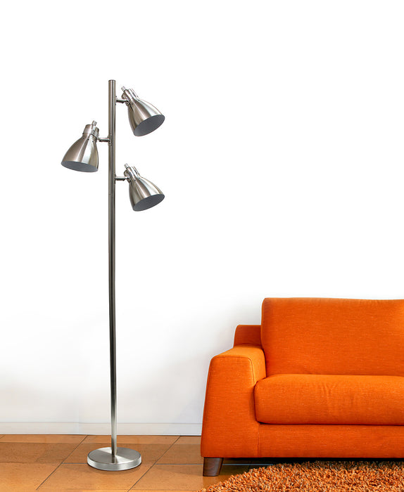 Lampe à pied arquée Simple Designs en métal à 3 ampoules, fini nickel brossé