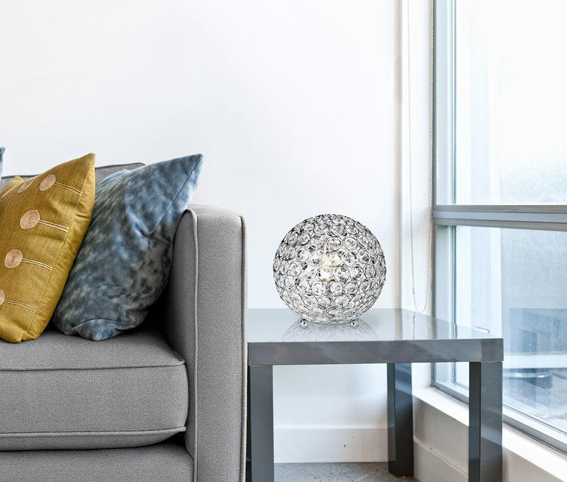 Lampe de table Elegant Designs balle avec paillettes de cristal, chromée