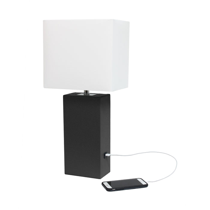 Lampe de table moderne Elegant Designs en cuir avec USB, noire