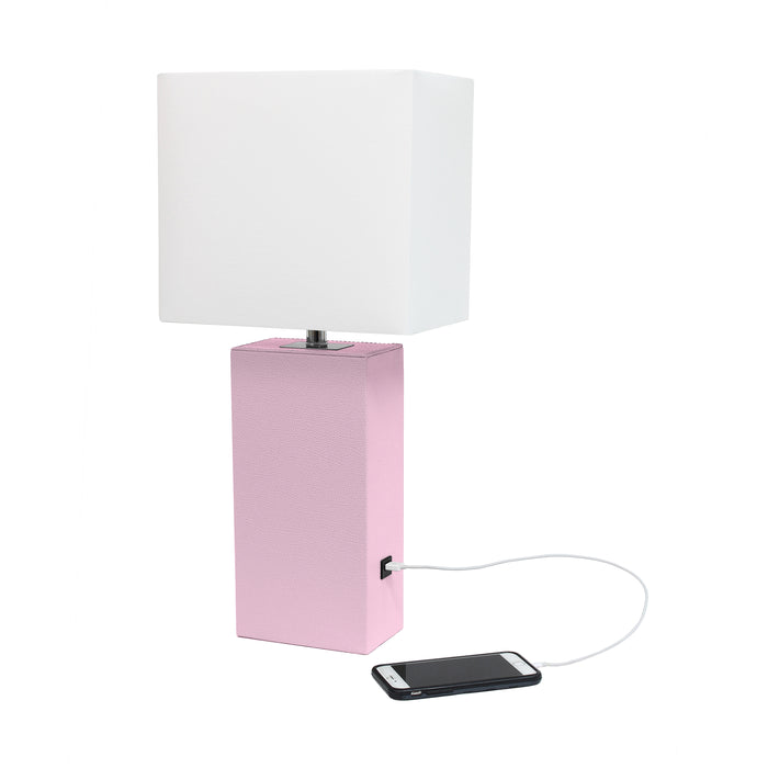 Lampe de table moderne Elegant Designs en cuir avec USB, rose tendre