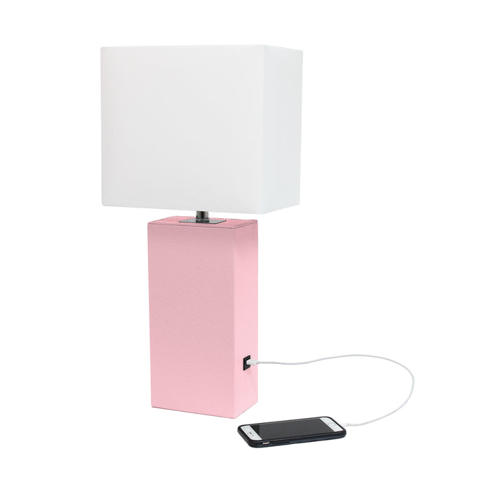 Lampe de table moderne Elegant Designs en cuir avec USB, rose