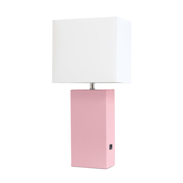 Lampe de table moderne Elegant Designs en cuir avec USB, rose