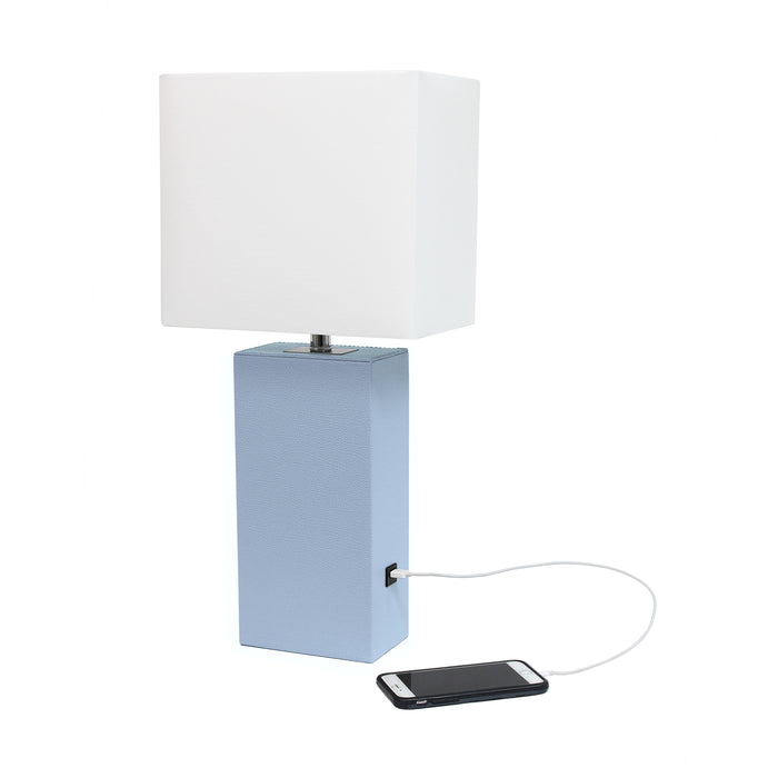 Lampe de table moderne Elegant Designs en cuir avec USB, pervenche