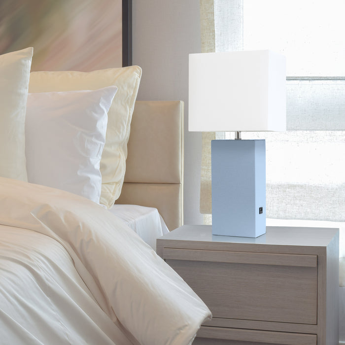 Lampe de table moderne Elegant Designs en cuir avec USB, pervenche