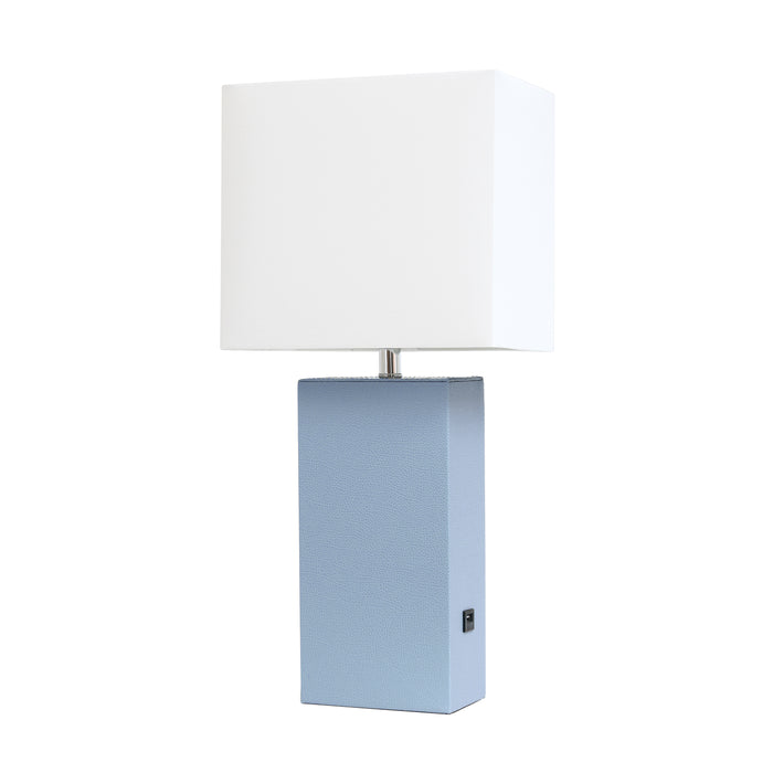 Lampe de table moderne Elegant Designs en cuir avec USB, pervenche