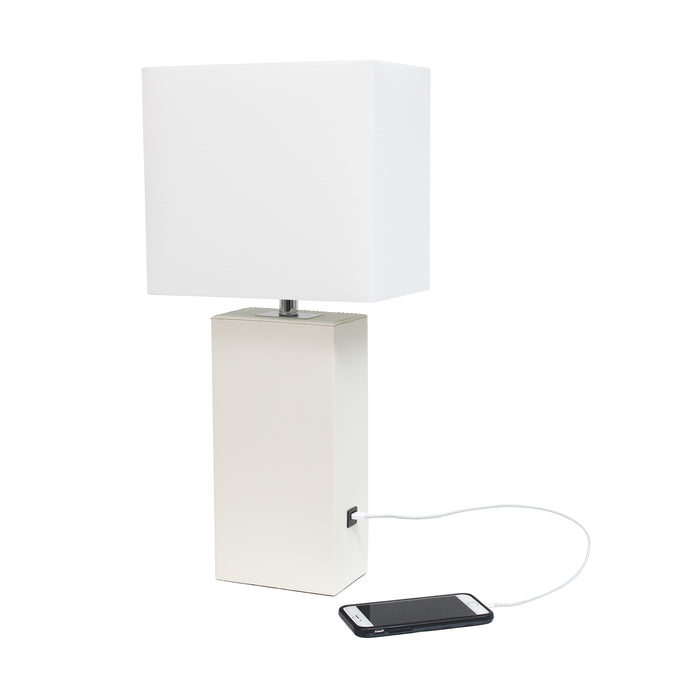 Lampe de table moderne Elegant Designs en cuir avec USB, blanche