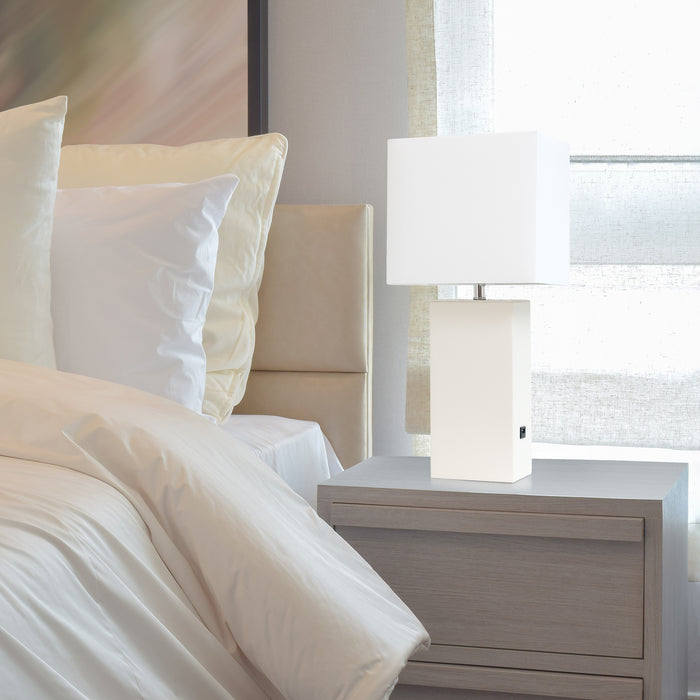 Lampe de table moderne Elegant Designs en cuir avec USB, blanche