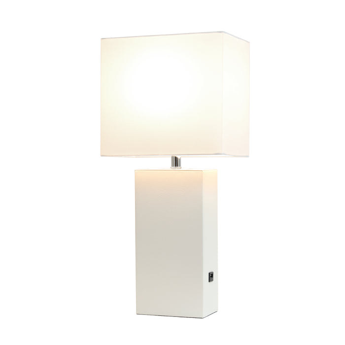 Lampe de table moderne Elegant Designs en cuir avec USB, blanche