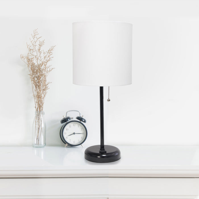 Lampe de table Limelights blanche avec pied mince noir et prise de recharge