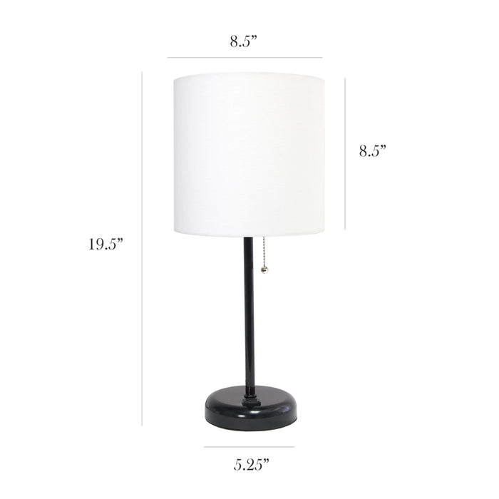 Lampe de table Limelights blanche avec pied mince noir et prise de recharge