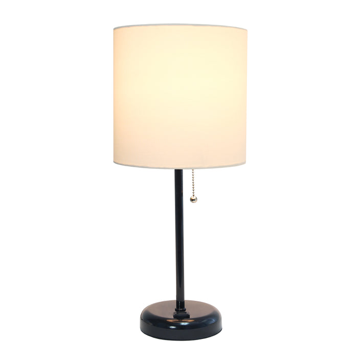 Lampe de table Limelights blanche avec pied mince noir et prise de recharge