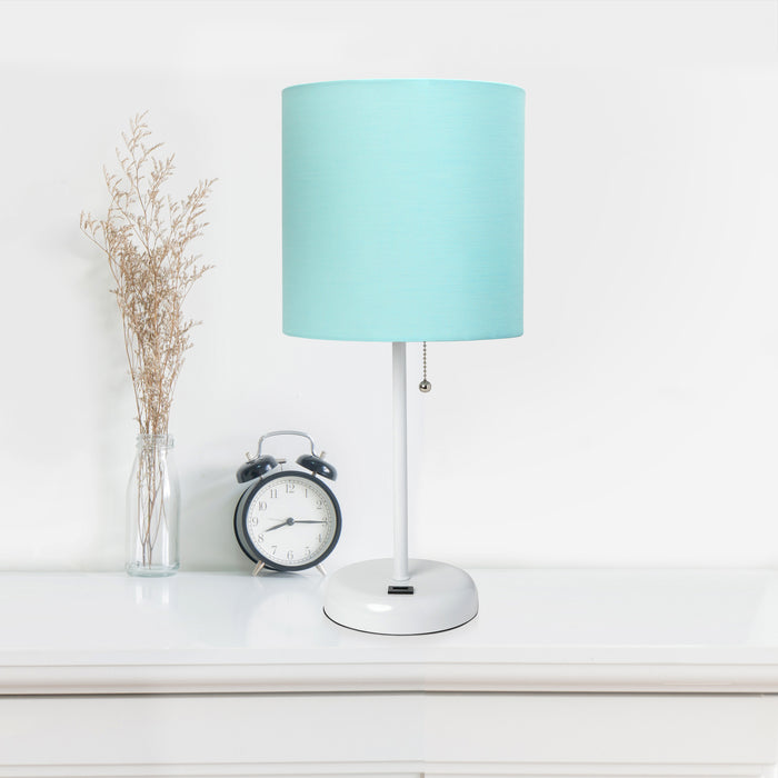 Lampe de table Limelights turquoise avec pied mince blanc et port de recharge USB