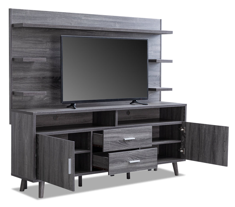 Meuble audio-vidéo Malibu 2 pièces de 72 po avec rangement et système de gestion des câbles pour téléviseurs jusqu’à 80 po - gris vieilli