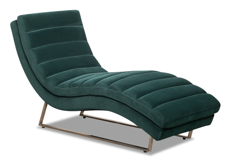 Marsha Velvet Chaise - Green - {Glam}, {Modern} style Chaise in Green {Pine}, {Plywood}