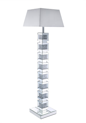 Lampe à pied somptueuse Memphis de 54,3 po avec verre, miroir et cristaux en acrylique