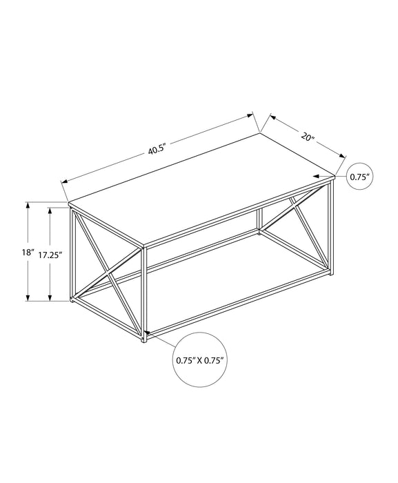 Table à café moderne Millie de 40,5 po - imitation de pierre grise avec base en métal noir