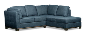 Sofa sectionnel de droite Oakdale 2 pièces en tissu d'apparence lin - bleu