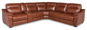 Sofa sectionnel à inclinaison électrique Olan 6 pièces en cuir avec appuie-tête électrique - brun