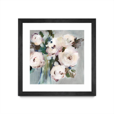 "Pale Pink Bouquet I" Matted and Framed Black 30x30 Wall Art
