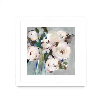 "Pale Pink Bouquet I" Matted and Framed White 30x30 Wall Art