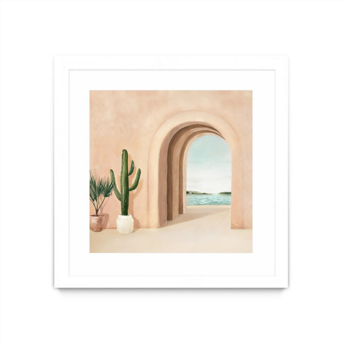 Œuvre d’art murale encadrée blanche et mate « Coastal Arch » 30 x 30