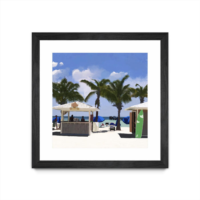 Œuvre d’art murale encadrée noire et mate « Key West Cabana I » 36 x 36
