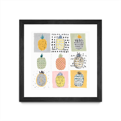 "Nine Pineapples" Matted and Framed Black 36x36 Wall Art