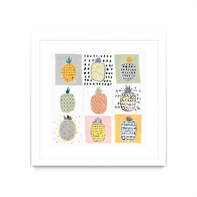 "Nine Pineapples" Matted and Framed White 36x36 Wall Art