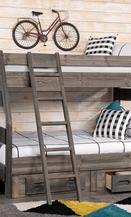 Lits superposés Piper en pin massif avec échelle pour enfants - gris bois de grève 