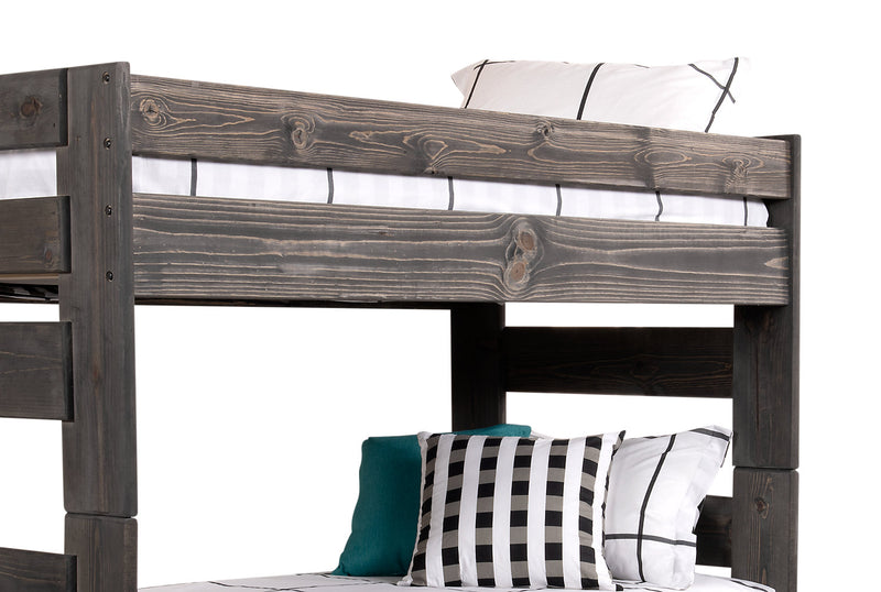 Lits superposés Piper en pin massif gris bois de grève avec garde-corps pour enfants - simple et simple