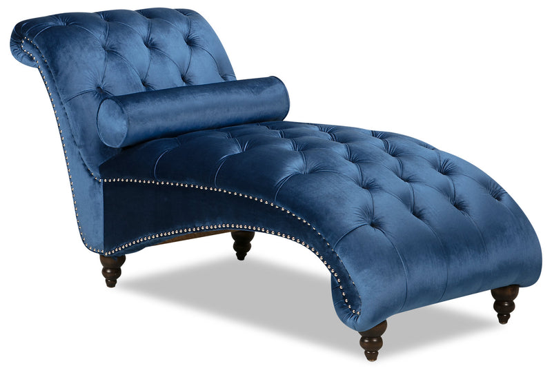 Rome Velvet Chaise - Blue - {Traditional}, {Glam} style Chaise in Blue {Plywood}, {Solid Woods}