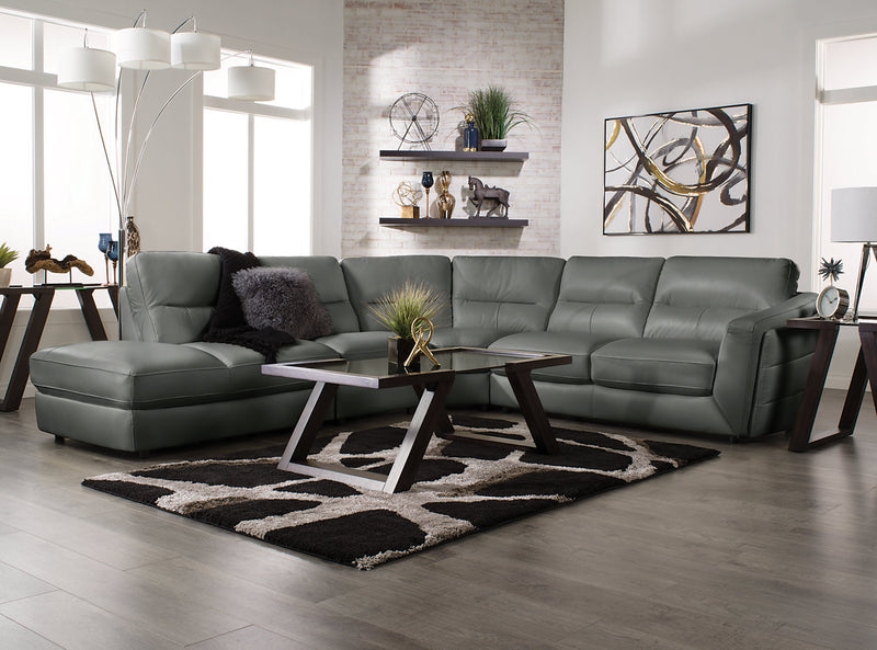 Sofa sectionnel de gauche Romeo 4 pièces en cuir véritable - gris