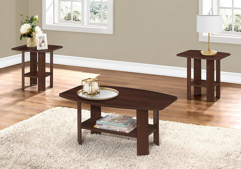 Ensemble 3 tables modernes Rosario de 35,5 po (table à café et 2 tables de bout) avec tablette - cerisier 