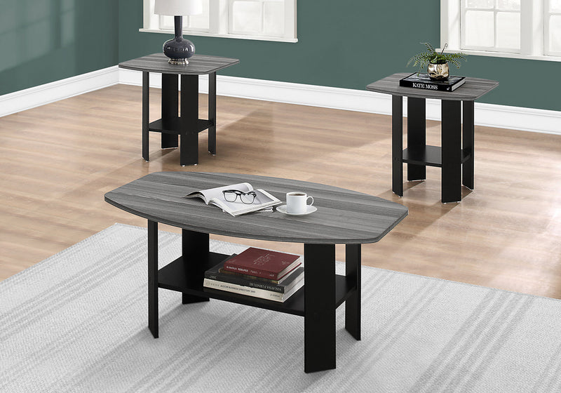 Ensemble 3 tables modernes Rosario de 35,5 po (table à café et 2 tables de bout) avec tablette - gris et noir 
