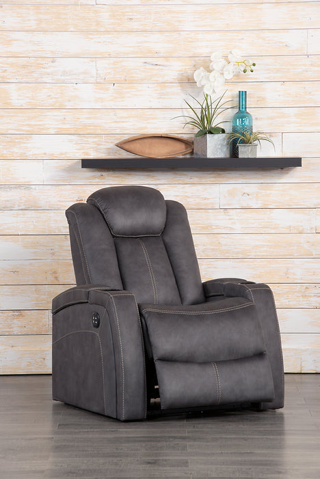 Fauteuil à inclinaison électrique Ross de 36 po en tissu de suédine avec appuie-tête électrique et deux porte-gobelets - gris étain
